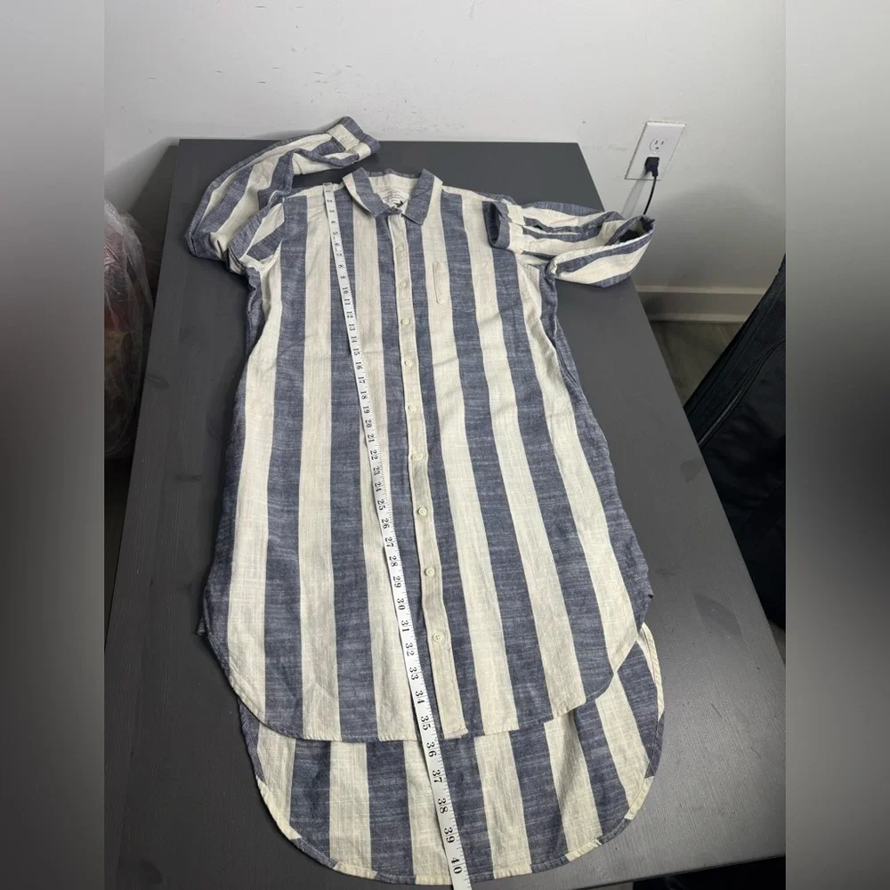 Birds of Paradis by Trovata Blue & White Striped Linen Blend Shirt Dress - Picture 8 of 8
